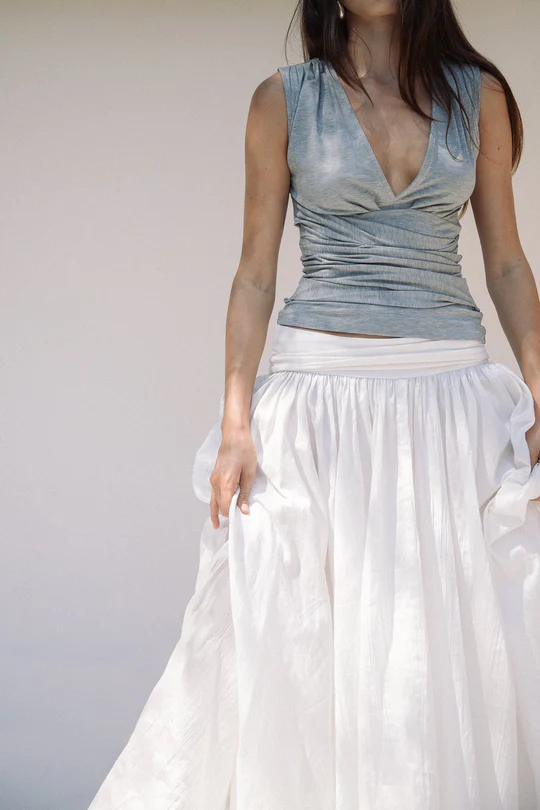 Heather Grey Jersey Hand-Pleated Tank Top