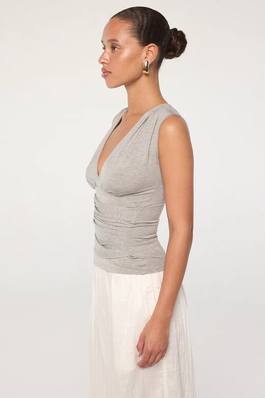 Heather Grey Jersey Hand-Pleated Tank Top