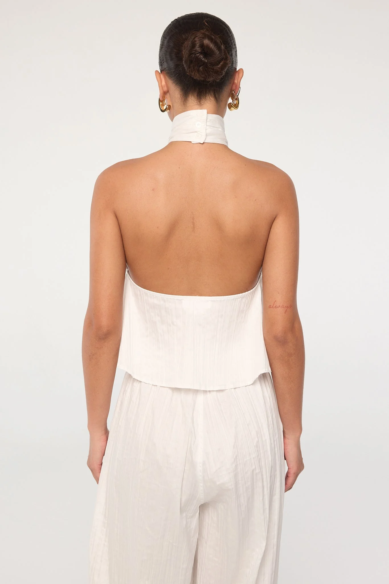 White Pleated Cotton Halter Top