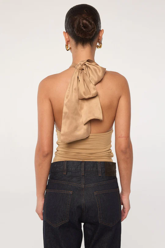 Camel Neck Tie Keyhole Halter Top