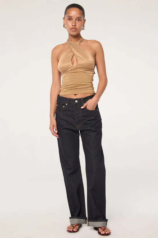 Camel Neck Tie Keyhole Halter Top