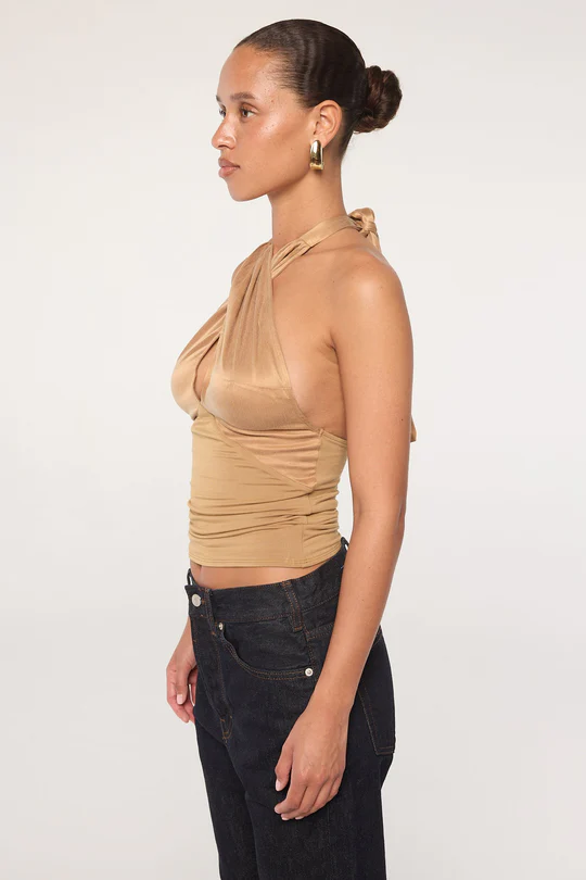 Camel Neck Tie Keyhole Halter Top