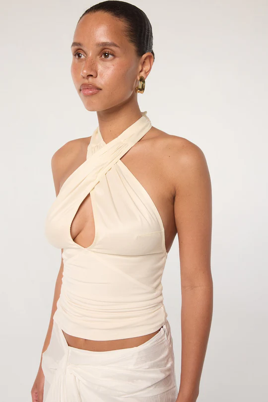 Vanilla Neck Tie Keyhole Halter Top