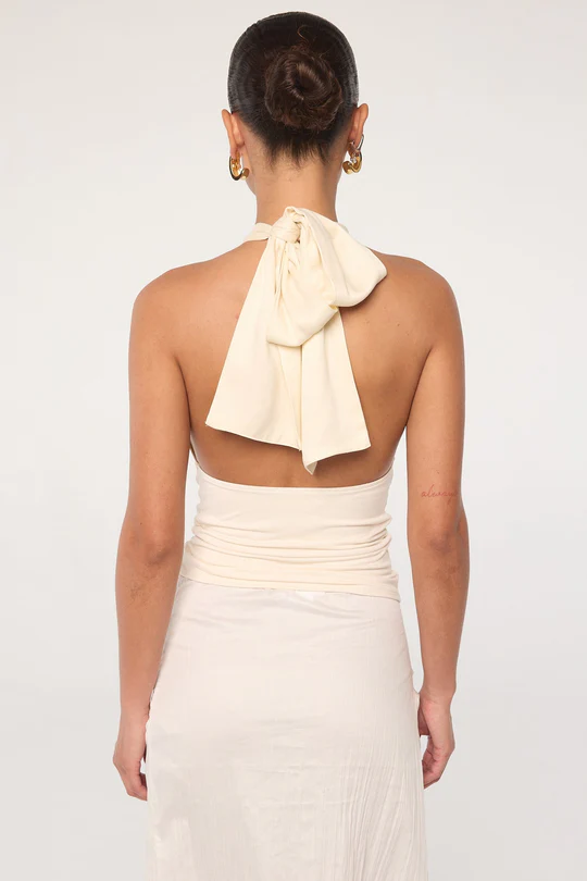 Vanilla Neck Tie Keyhole Halter Top