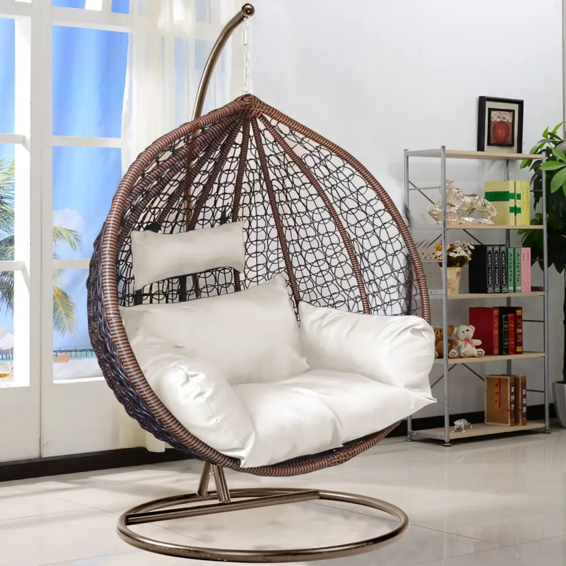 2025 Patio Wicker Swing Chair With Stand Rain Cover Included