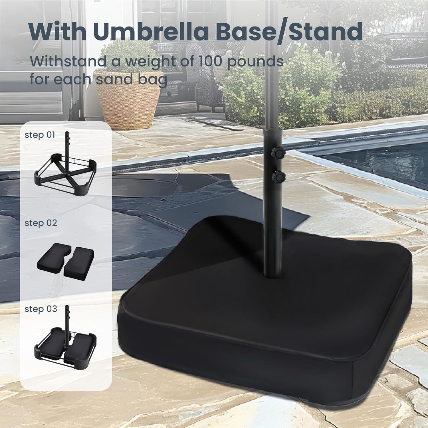 15ft Extra Large Solar LED Double-Sided Umbrella w/ Stand