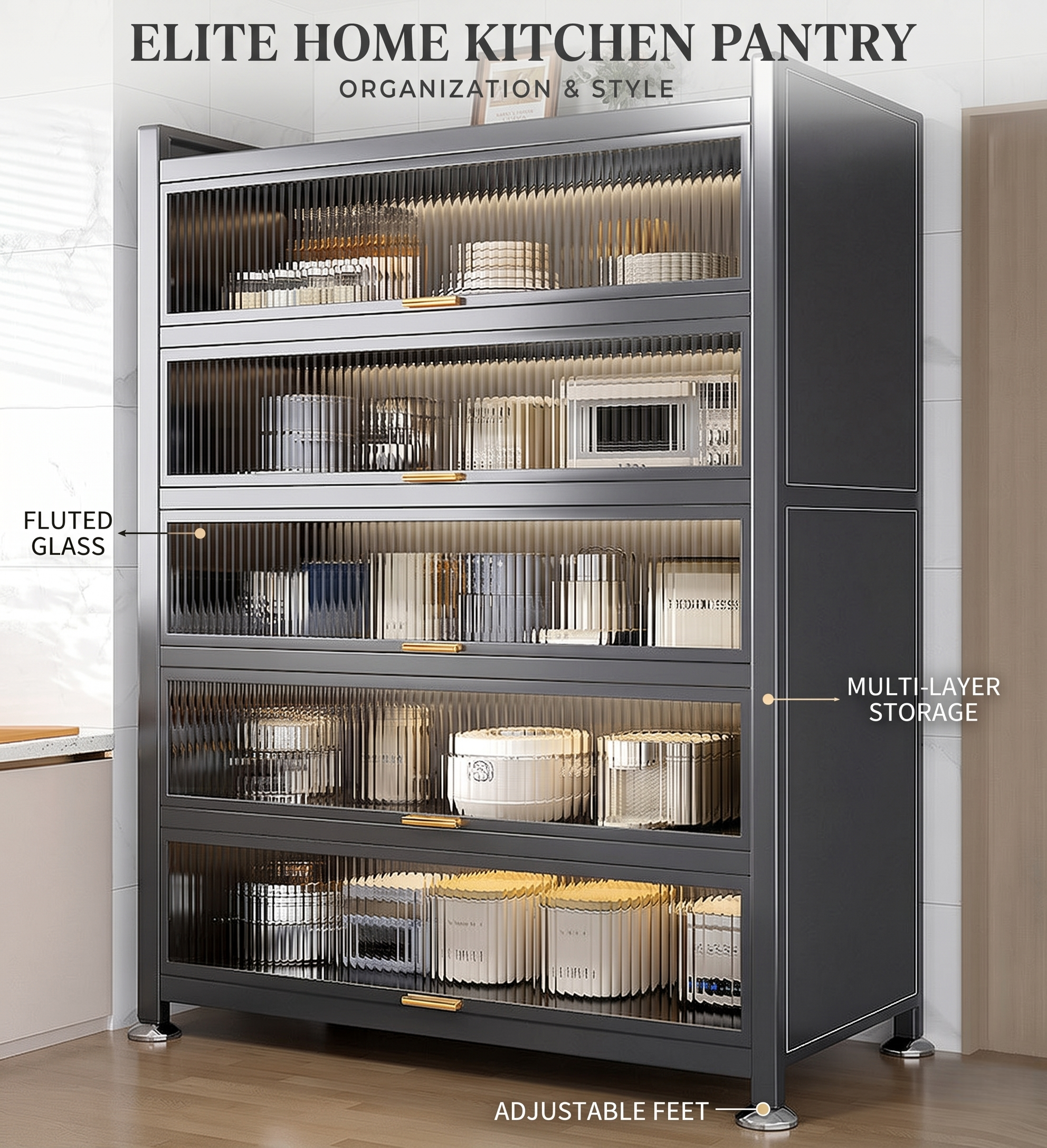 6 Tier Upgrade Large Metal Kitchen Pantry Storage Cabinet