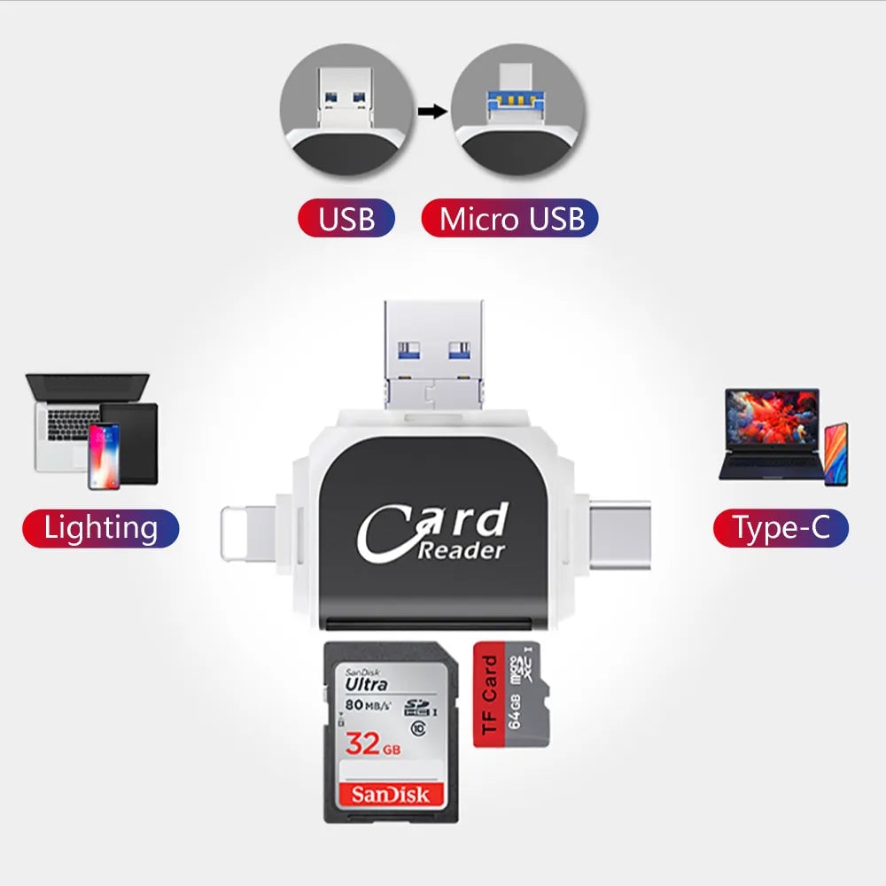 🚀Multi-Port 4 in1 Universal SD TF Card Reader📸
