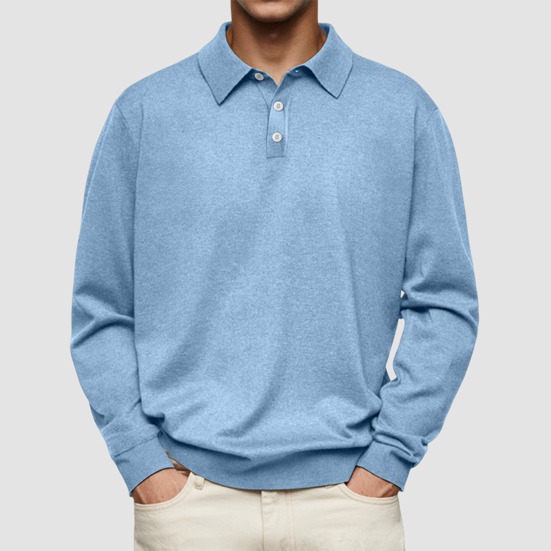Men's Casual and Comfortable Solid Color Lapel Long Sleeve POLO Shirt