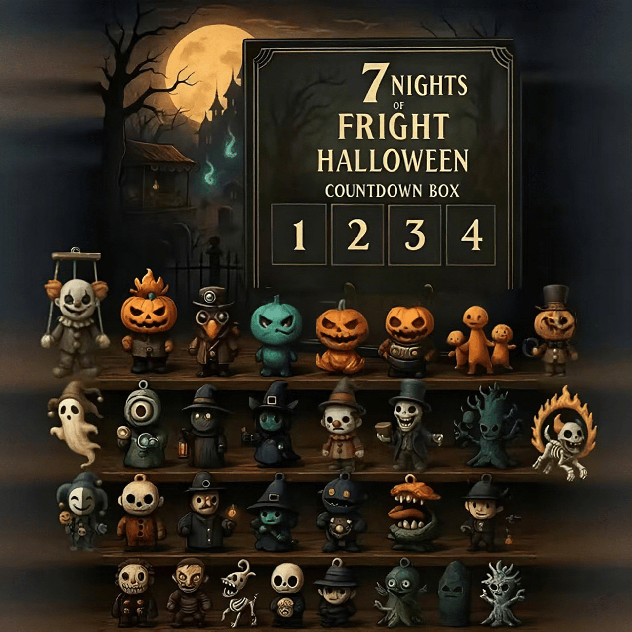 🔥LAST DAY 49% OFF🎃31 Nights of Fright – Halloween Countdown Box with Figurines