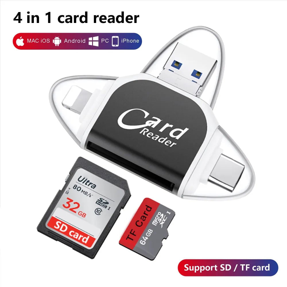 🚀Multi-Port 4 in1 Universal SD TF Card Reader📸
