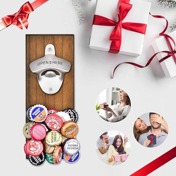 Gifts for Fathers Day Men Dad, Wall Mounted Magnetic Beer Bottle Opener