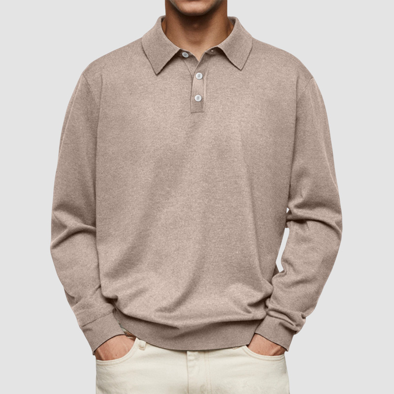 Men's Casual and Comfortable Solid Color Lapel Long Sleeve POLO Shirt