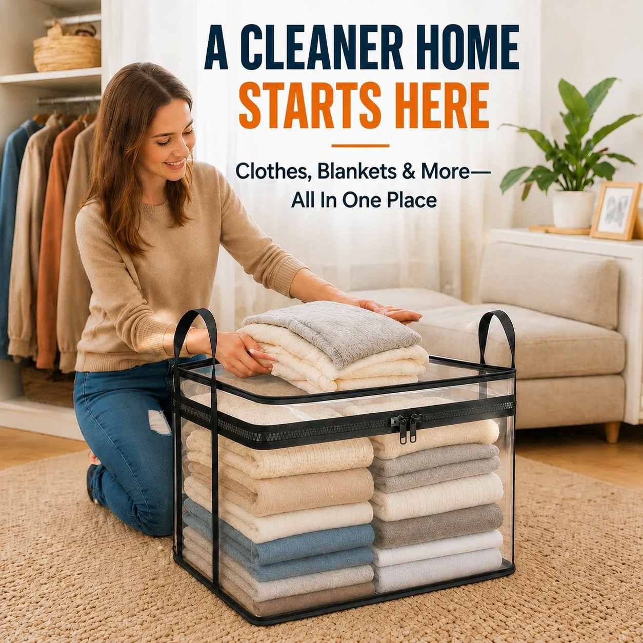 Large Clear Storage Box with Hinged Lid – Save Space & Stay Organized