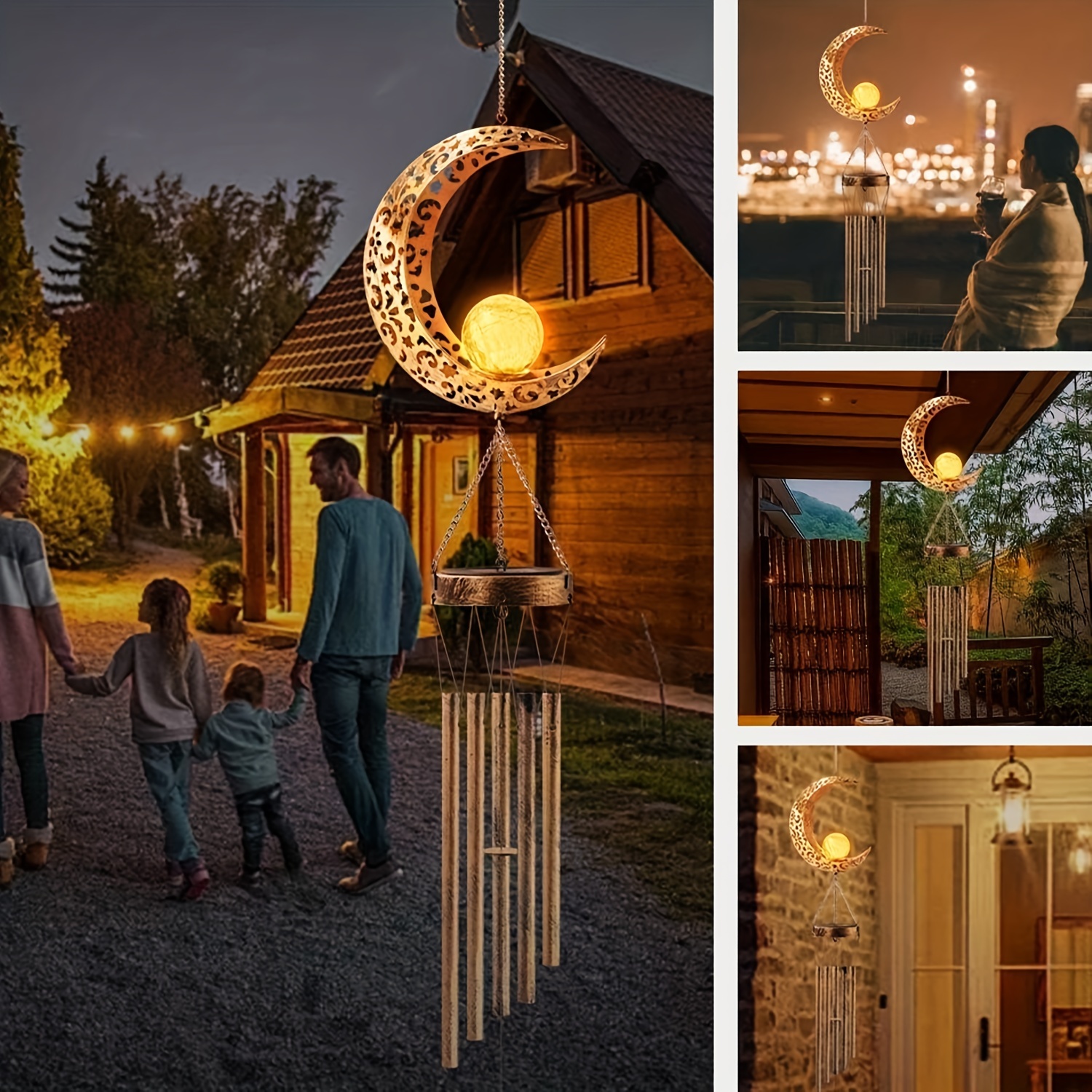 Solar Moon Wind Chime Hanging Lights -Outdoor Garden Lights