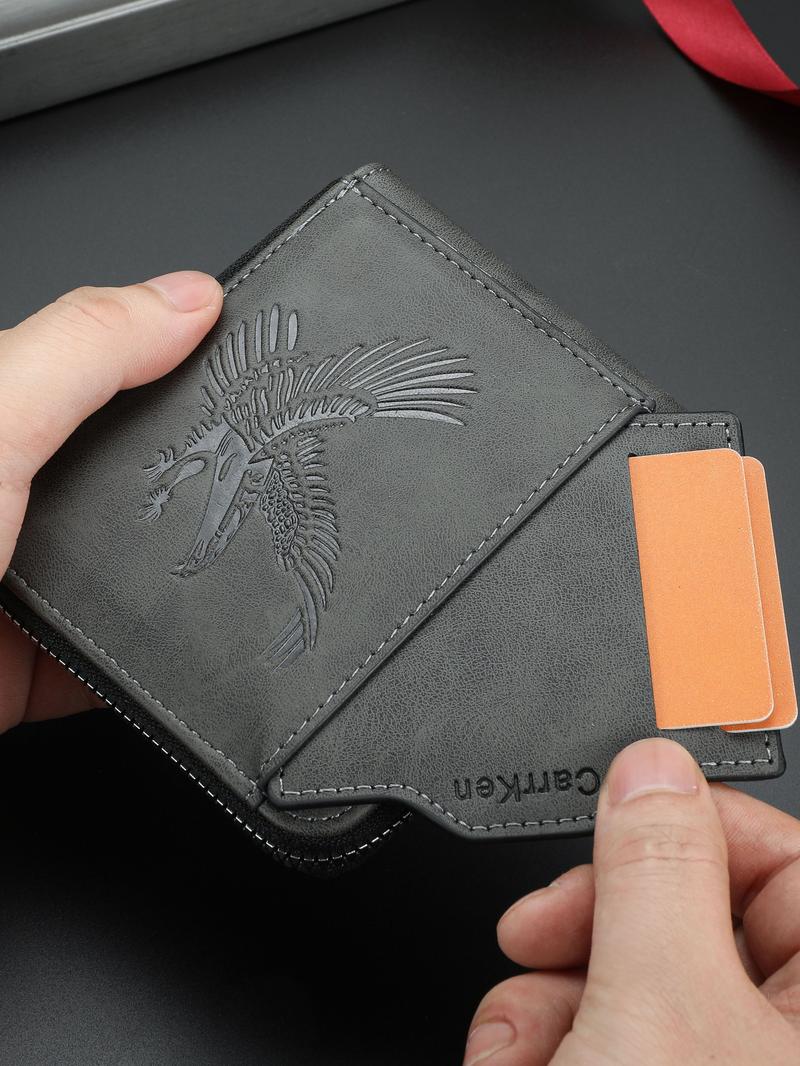 Men's Vintage Eagle Embossed Short Wallet, Business Multi Card Slot Wallet, Casual Trendy Wallet for Work & Daily Use, Business Style Wallet