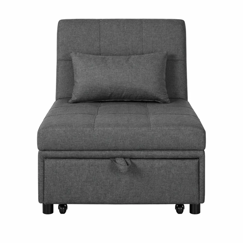 Poltrona Letto Singolo Reclinabile in Tessuto con Cuscino Grigio