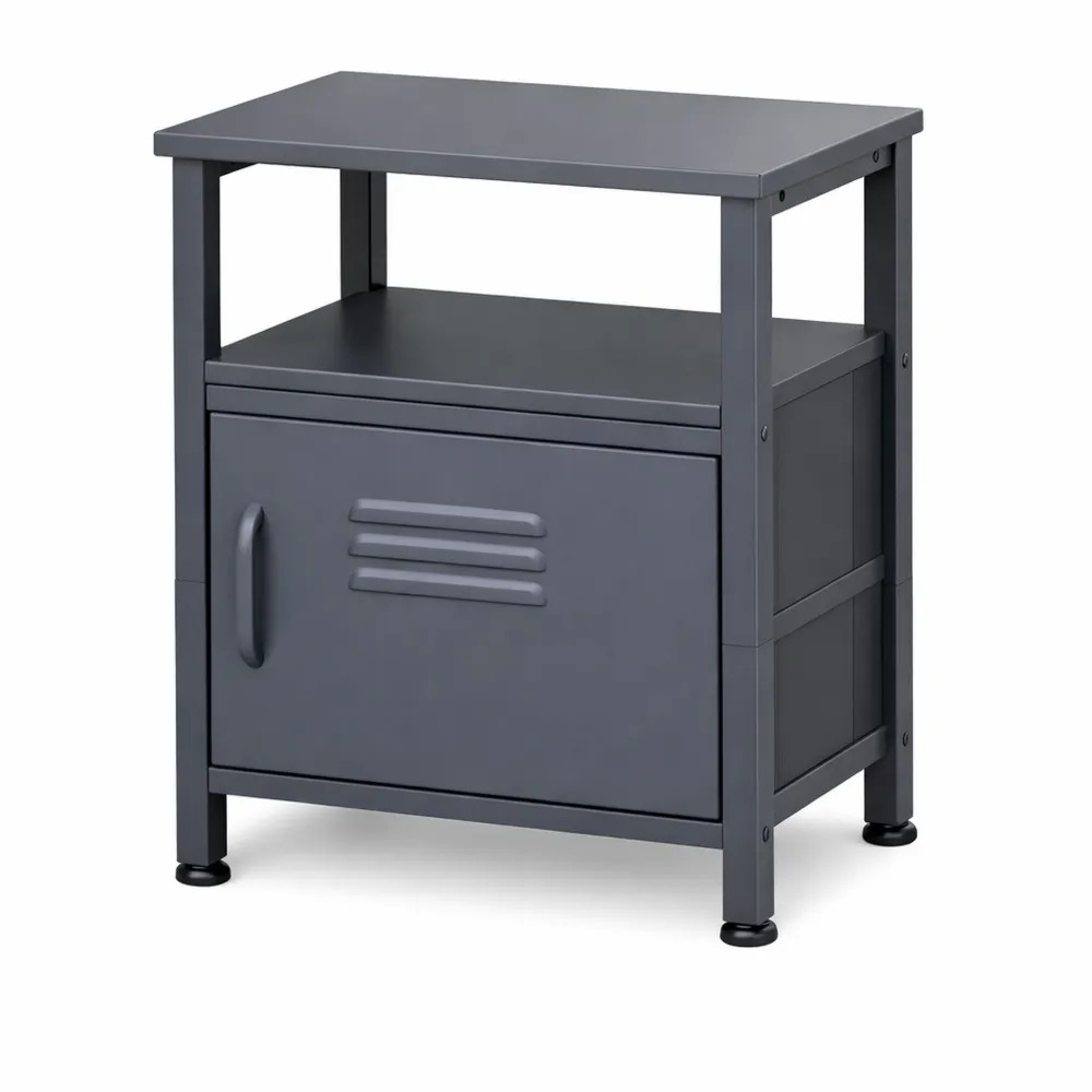 Tavolino Laterale in Metallo con Anta per Camera da Letto e Soggiorno