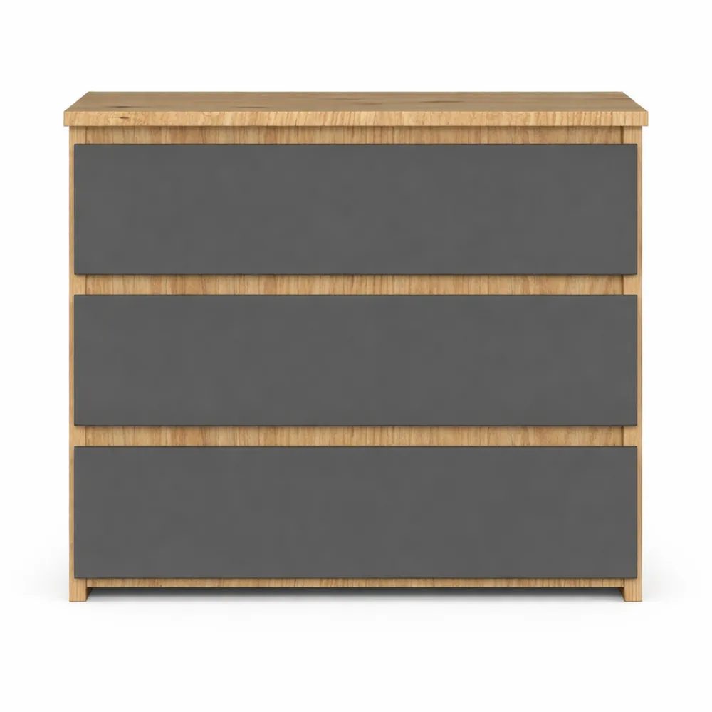 Comodino con 3 cassetti per soggiorno e camera da letto, rovere artigianale