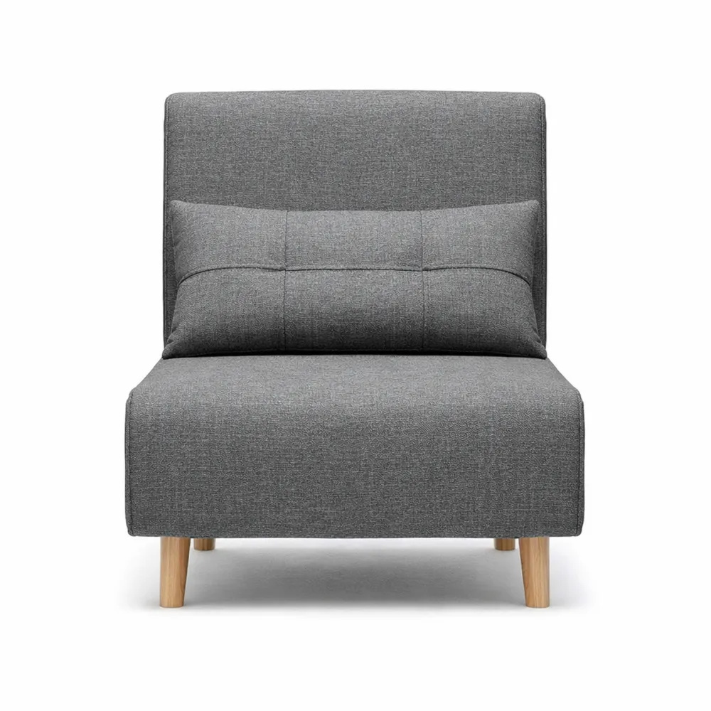 Poltrona Letto Singolo Reclinabile con Cuscino e Materasso Imbottiti, Divano Pieghevole per Soggiorno, Lino Grigio