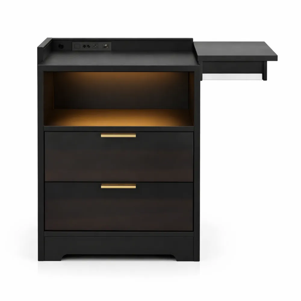 Comodino Salvaspazio con Prese USB e Luce LED per Camera da Letto