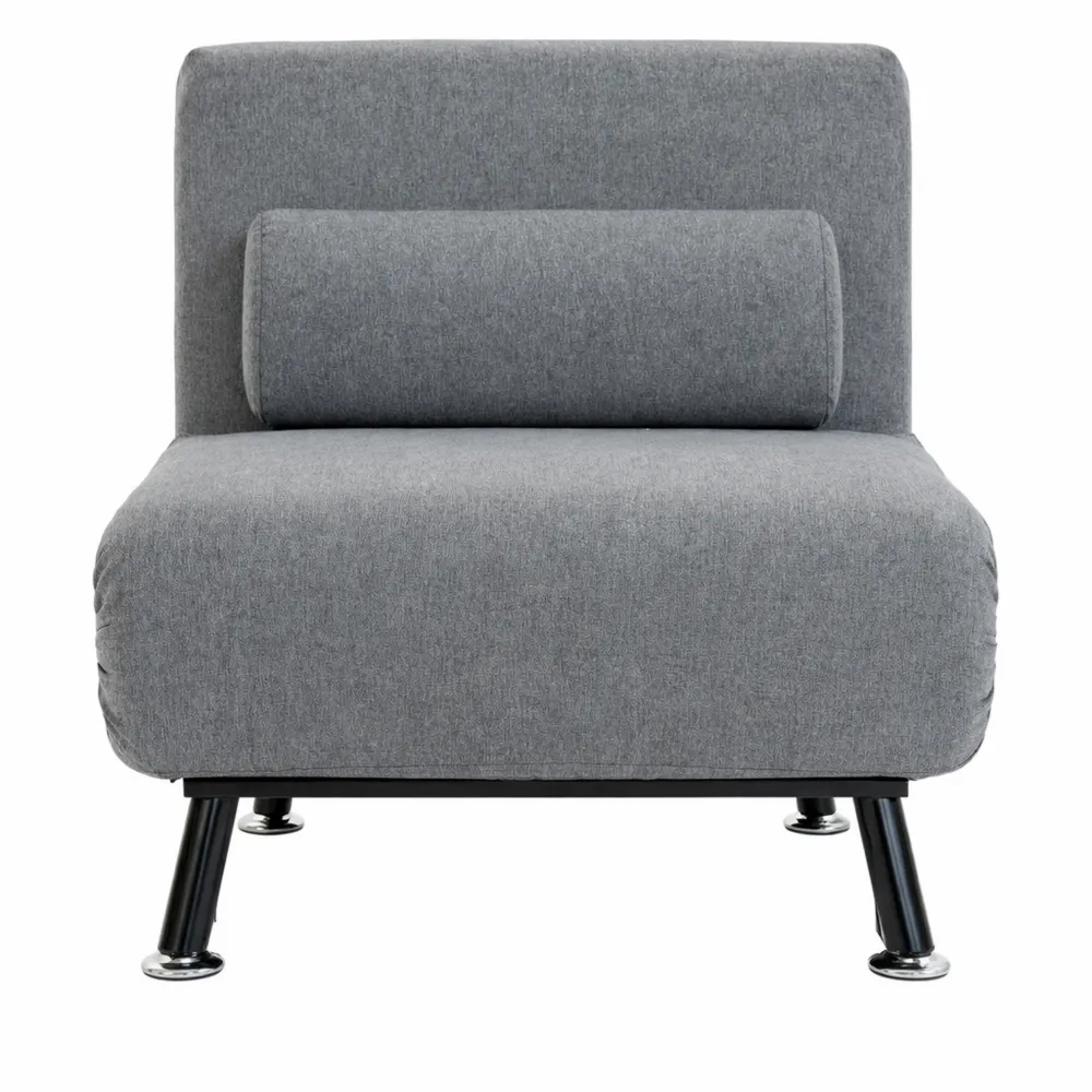 Poltrona Letto Singolo Multifunzione con Schienale Regolabile e Materasso Integrato, Grigio Scuro