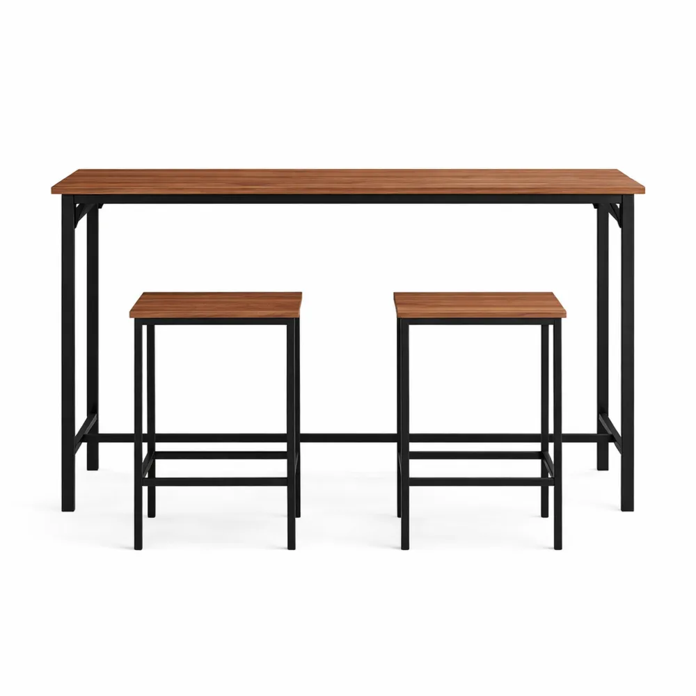 Set tavolo e sedie da bar con sgabelli e bordi arrotondati per cucina, marrone rustico e nero