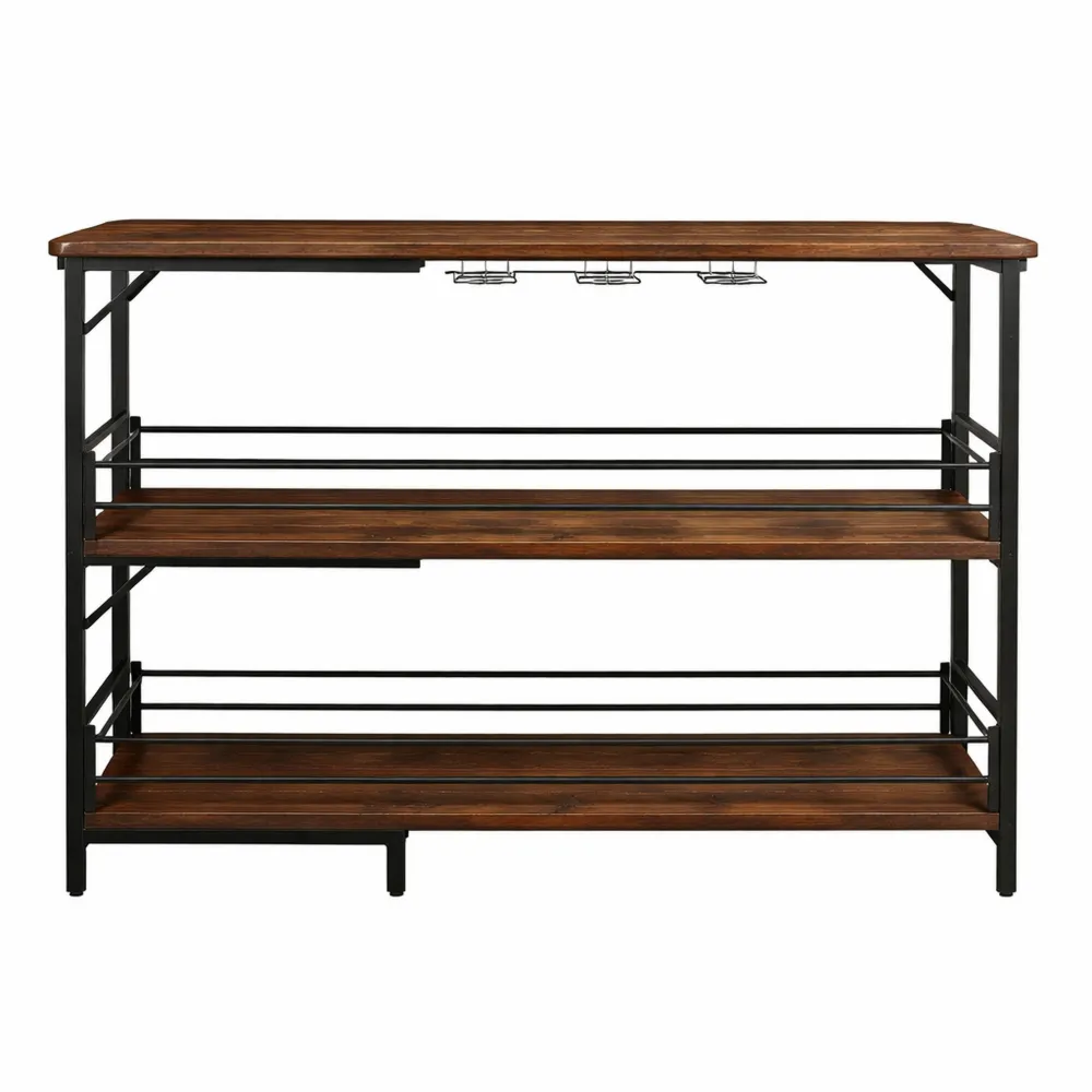 Tavolo da bar angolare a L con scaffale portabottiglie e portabicchieri