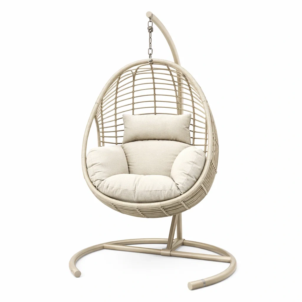 Hängesessel aus Rattan Beige mit Kissen-roombira