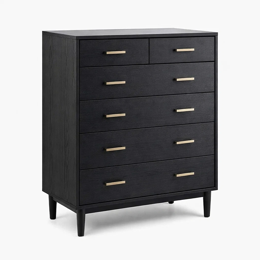 Kommode aus Holz Schwarz mit 6 Schubladen-roombira