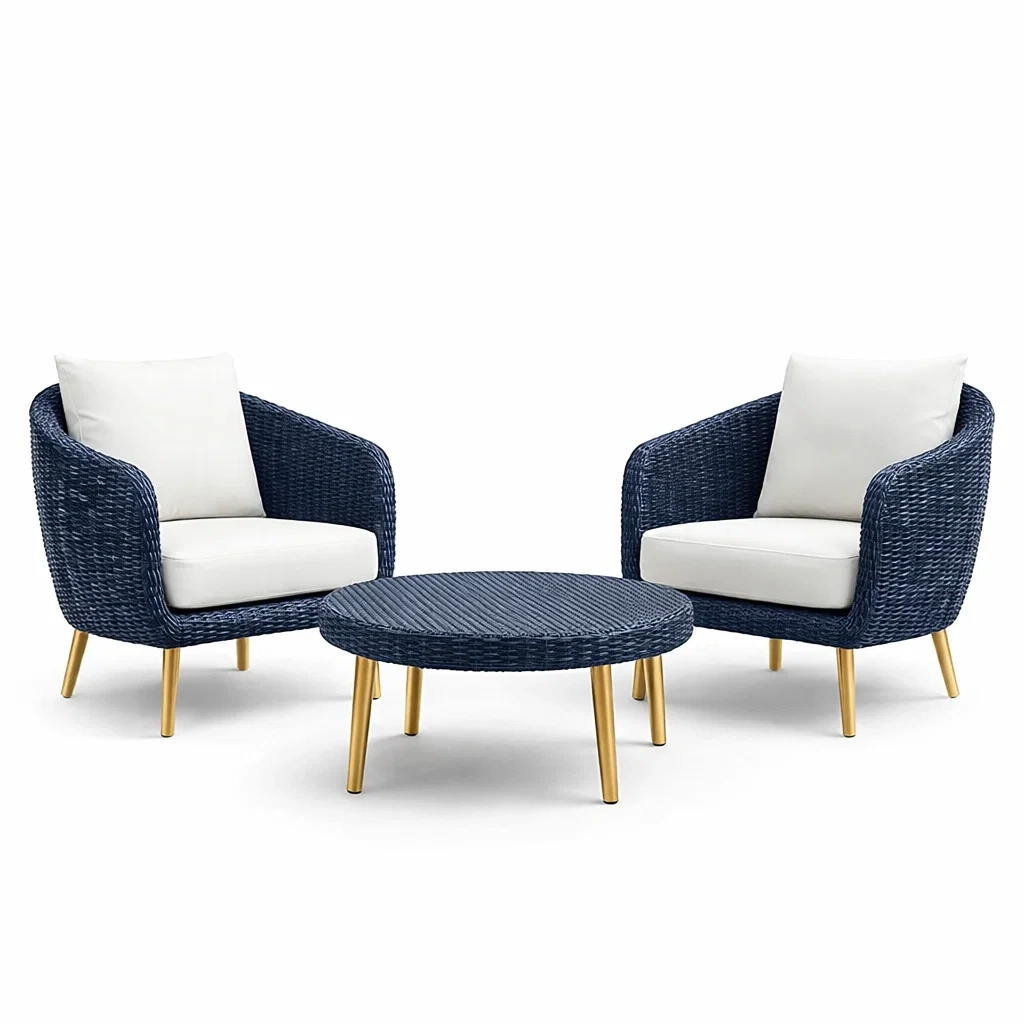 Loungeset aus Rattan Blau Weiß-roombira