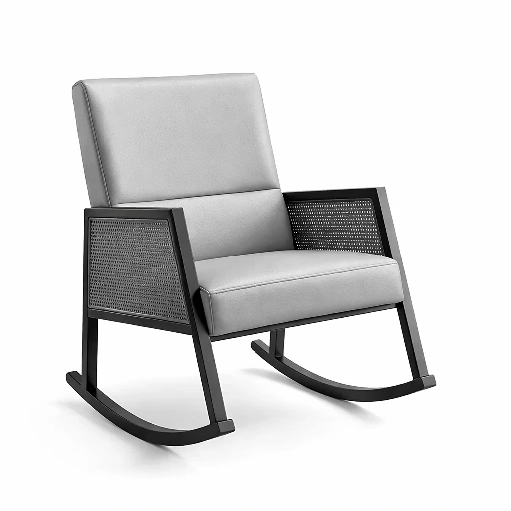 Schaukelstuhl mit Kunstlederpolsterung und Holzrahmen Hellgrau-roombira