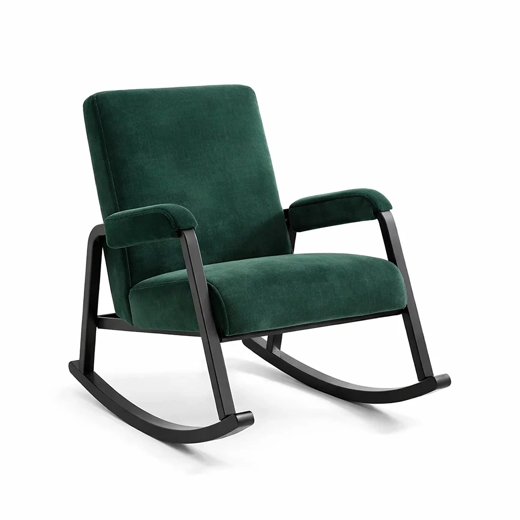 Schaukelstuhl aus Samt mit Holzrahmen Grün-roombira