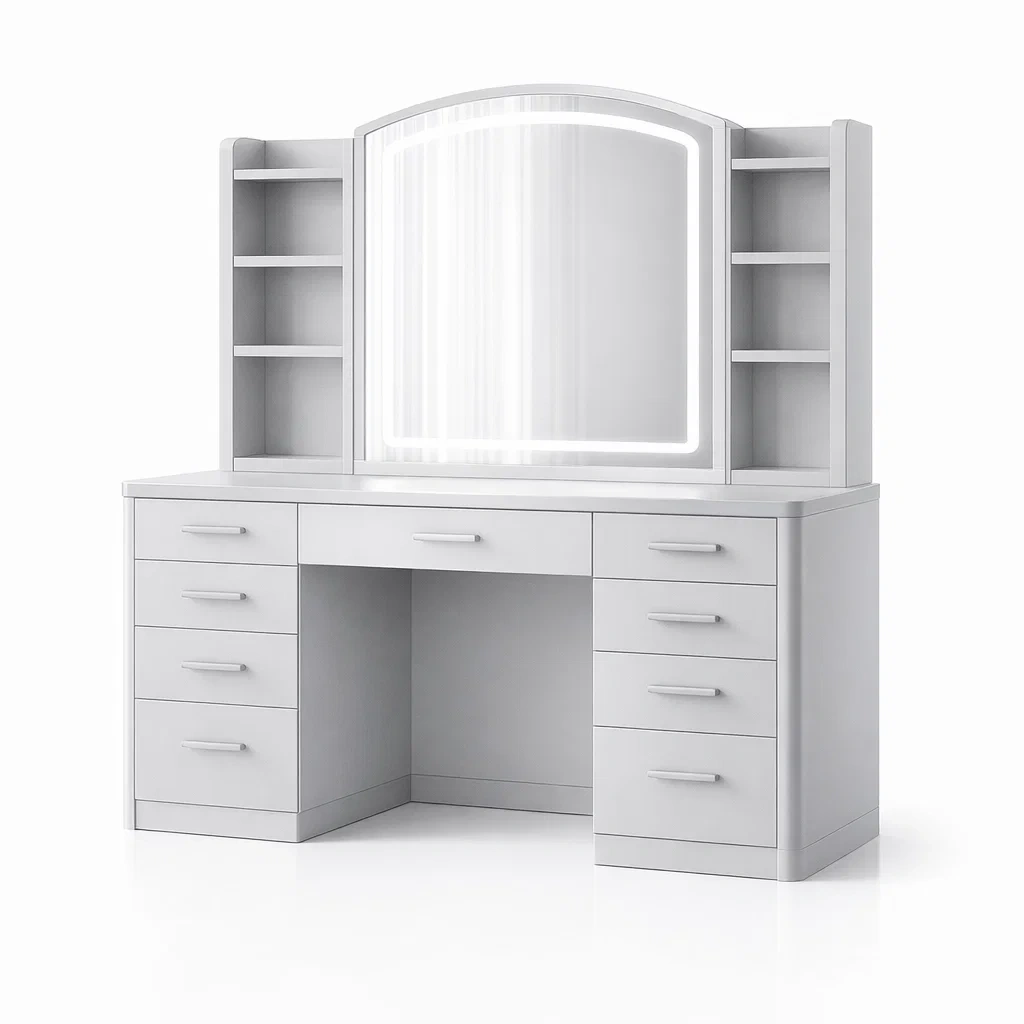 Schminktisch mit Spiegel Weiß MDF LED Beleuchtung-roombira