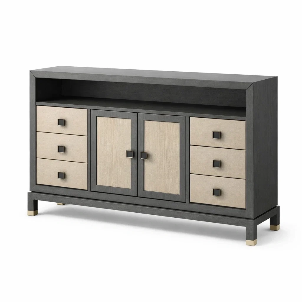 Sideboard aus Holz mit 6 Schubladen und 2 Türen Dunkelgrau Beige-roombira