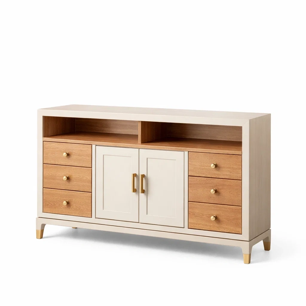 Sideboard aus MDF und Eichenfurnier mit Schubladen und Türen 120x40x80 cm-roombira