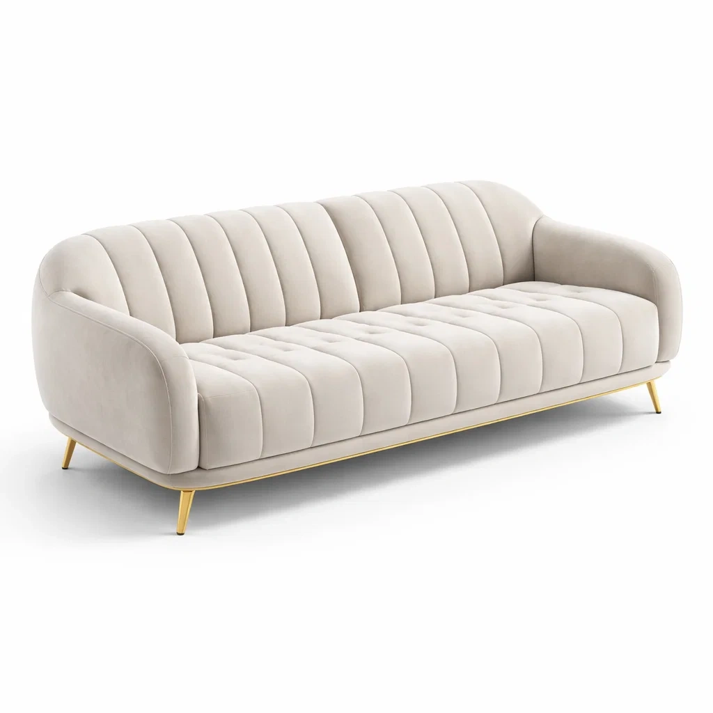 Sofa 3 Sitzer Samt Beige mit Metallbeinen-roombira