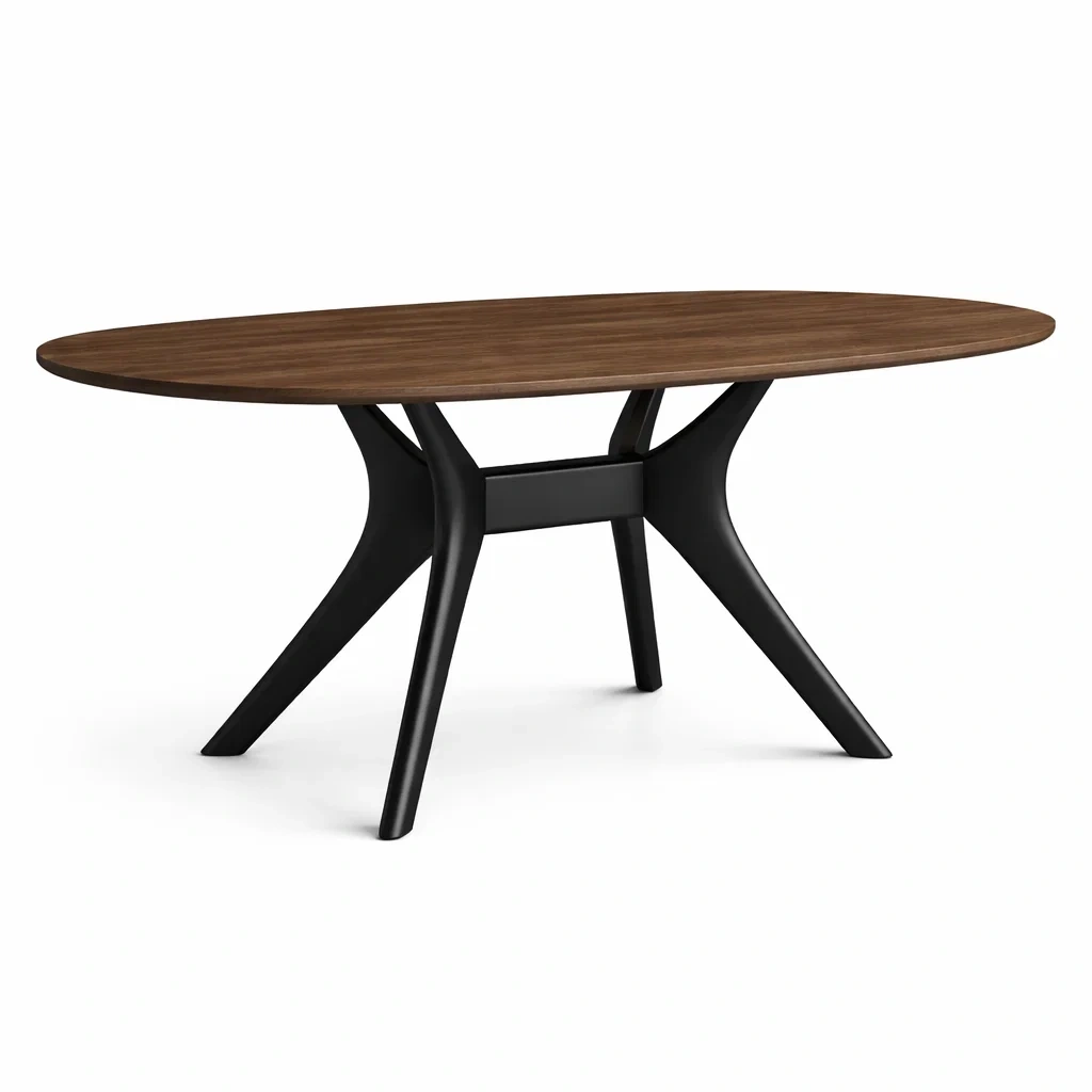 Tisch oval aus Walnussholz mit Metallbeinen 200x100x75 cm-roombira