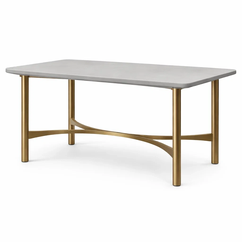 Tisch rechteckig mit Betonplatte und Metallrahmen Gold-roombira