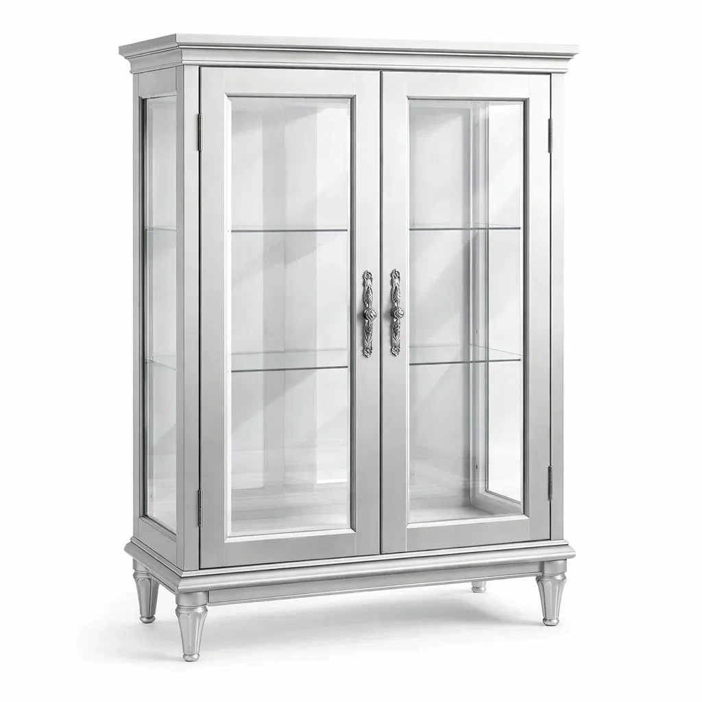 Vitrine mit Glastüren Silber aus MDF und Metall-roombira