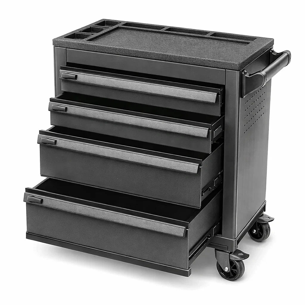 Werkzeugwagen aus Metall Schwarz mit 4 Schubladen-roombira
