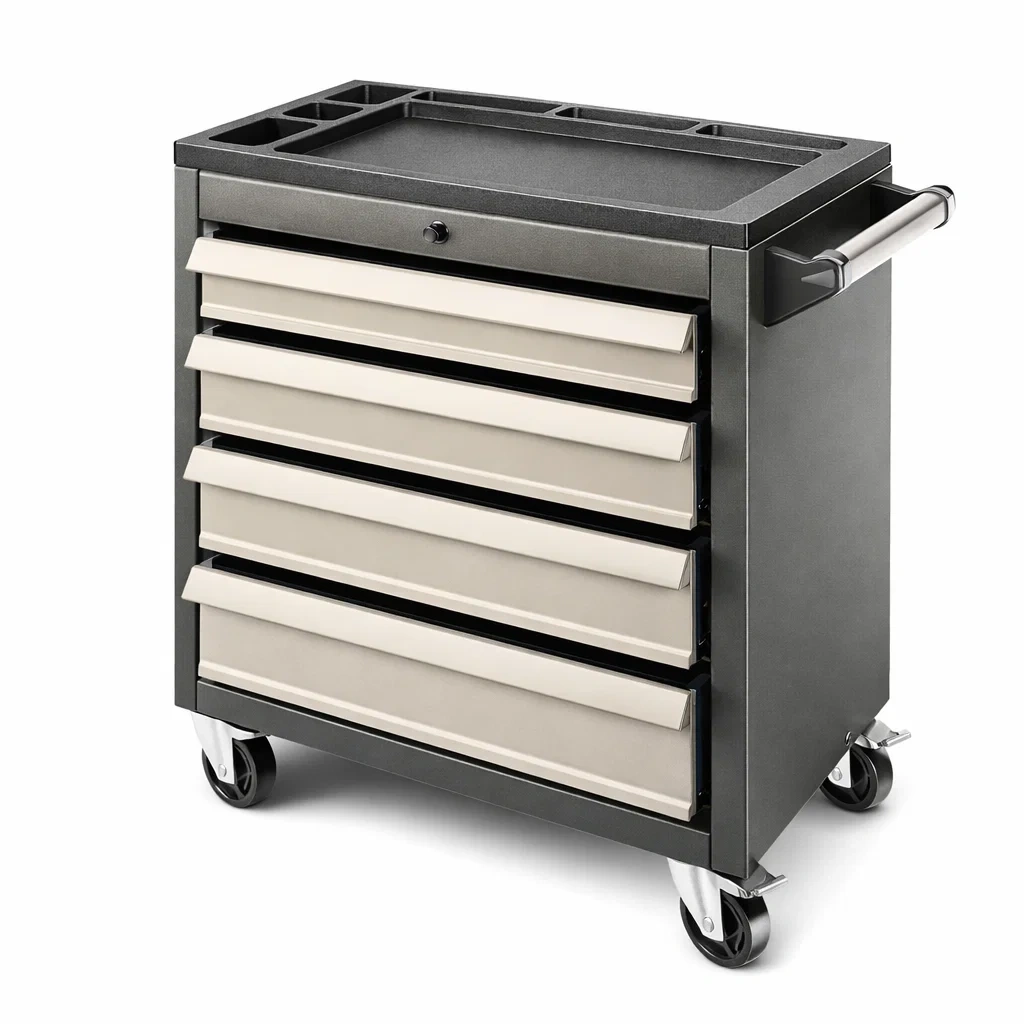 Werkzeugwagen aus Metall mit 4 Schubladen Schwarz Beige-roombira