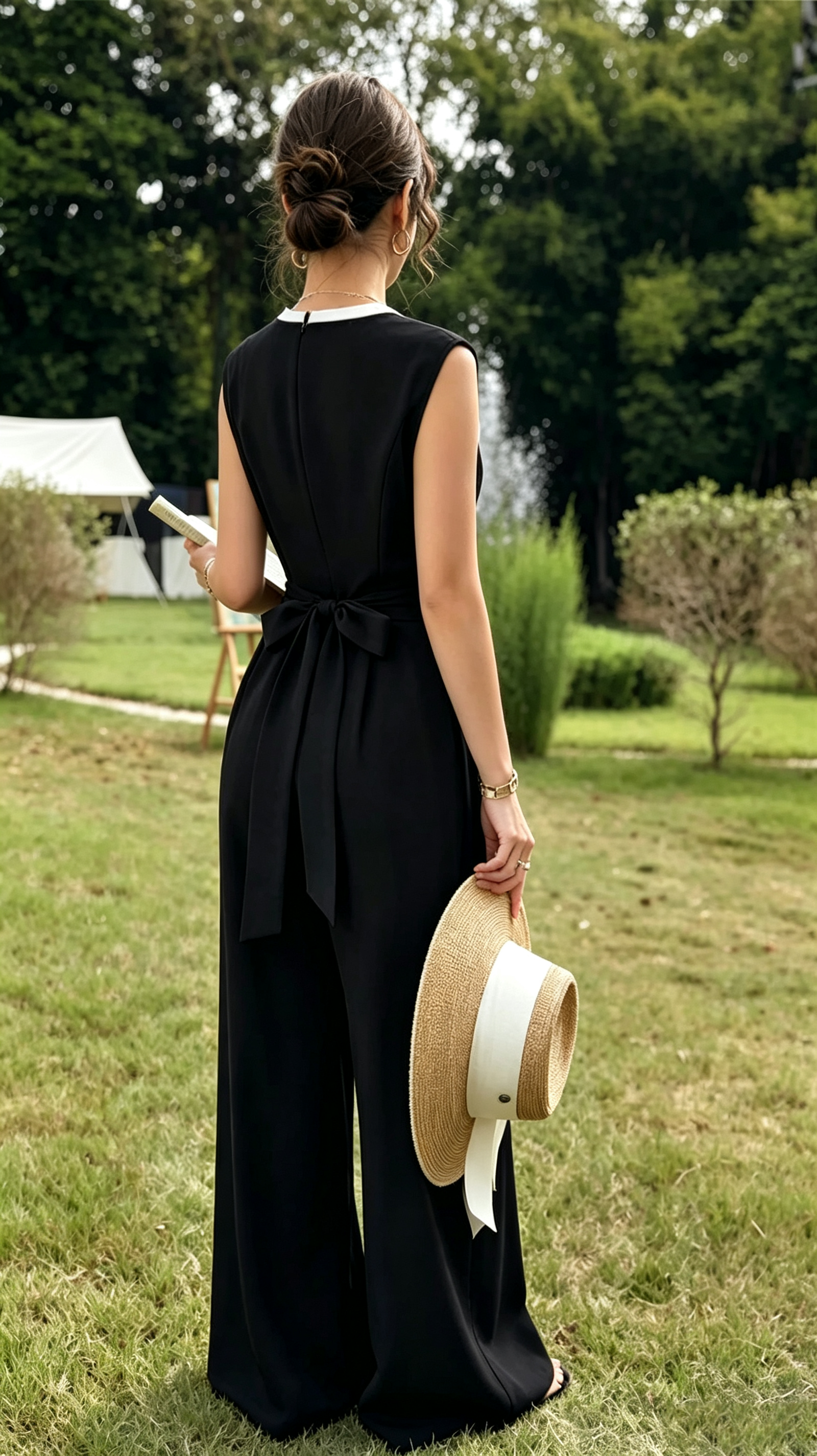 Women's Elegant Embroidered Round Neck Sleeveless Wide Leg Jumpsuit