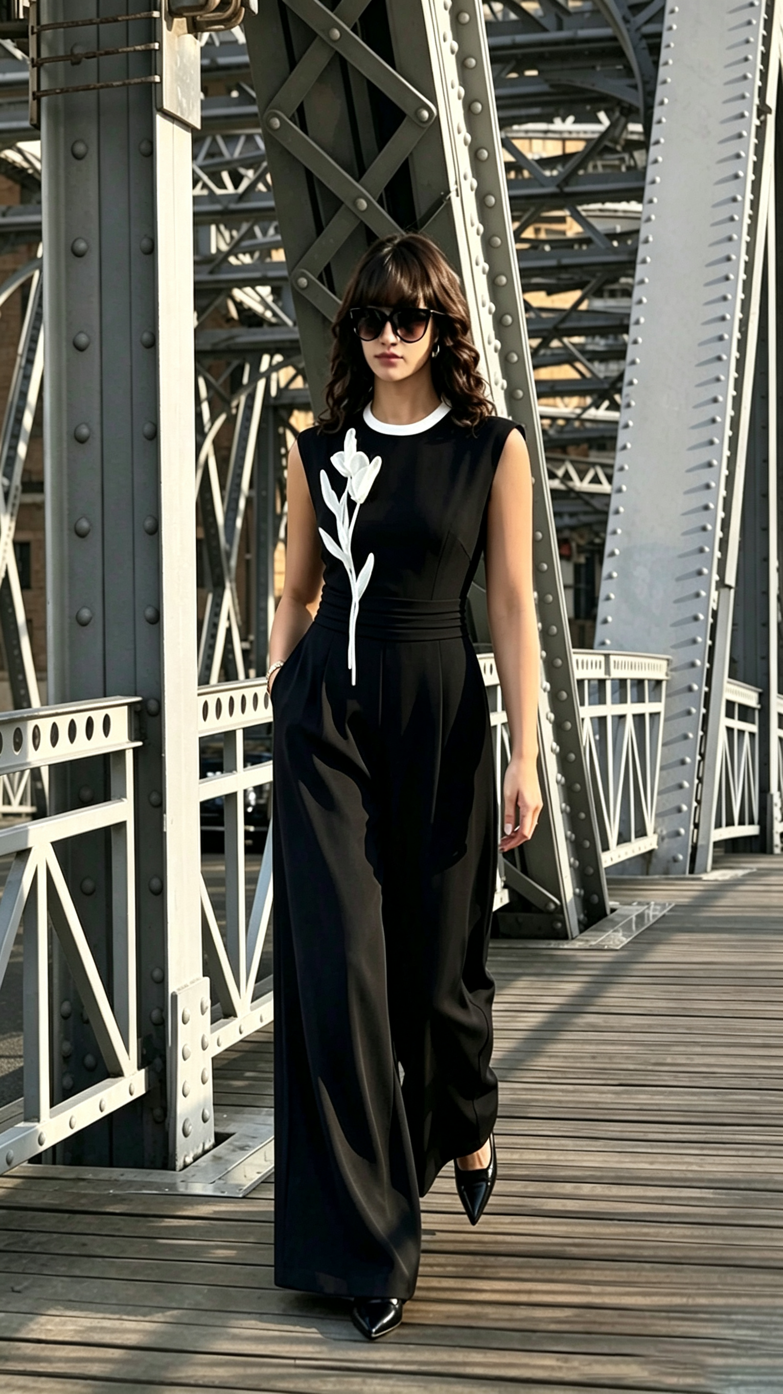 Women's Elegant Embroidered Round Neck Sleeveless Wide Leg Jumpsuit