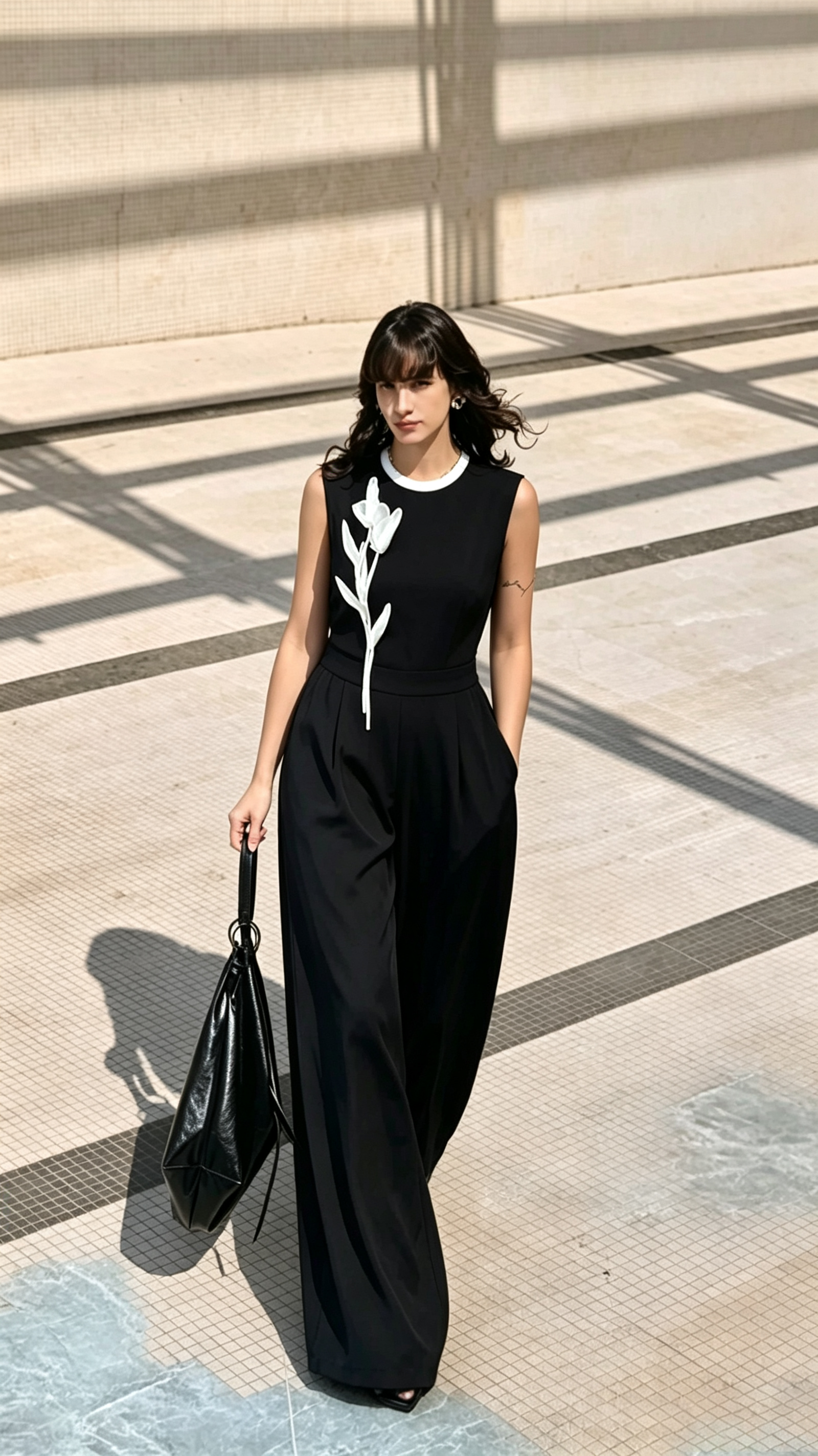 Women's Elegant Embroidered Round Neck Sleeveless Wide Leg Jumpsuit