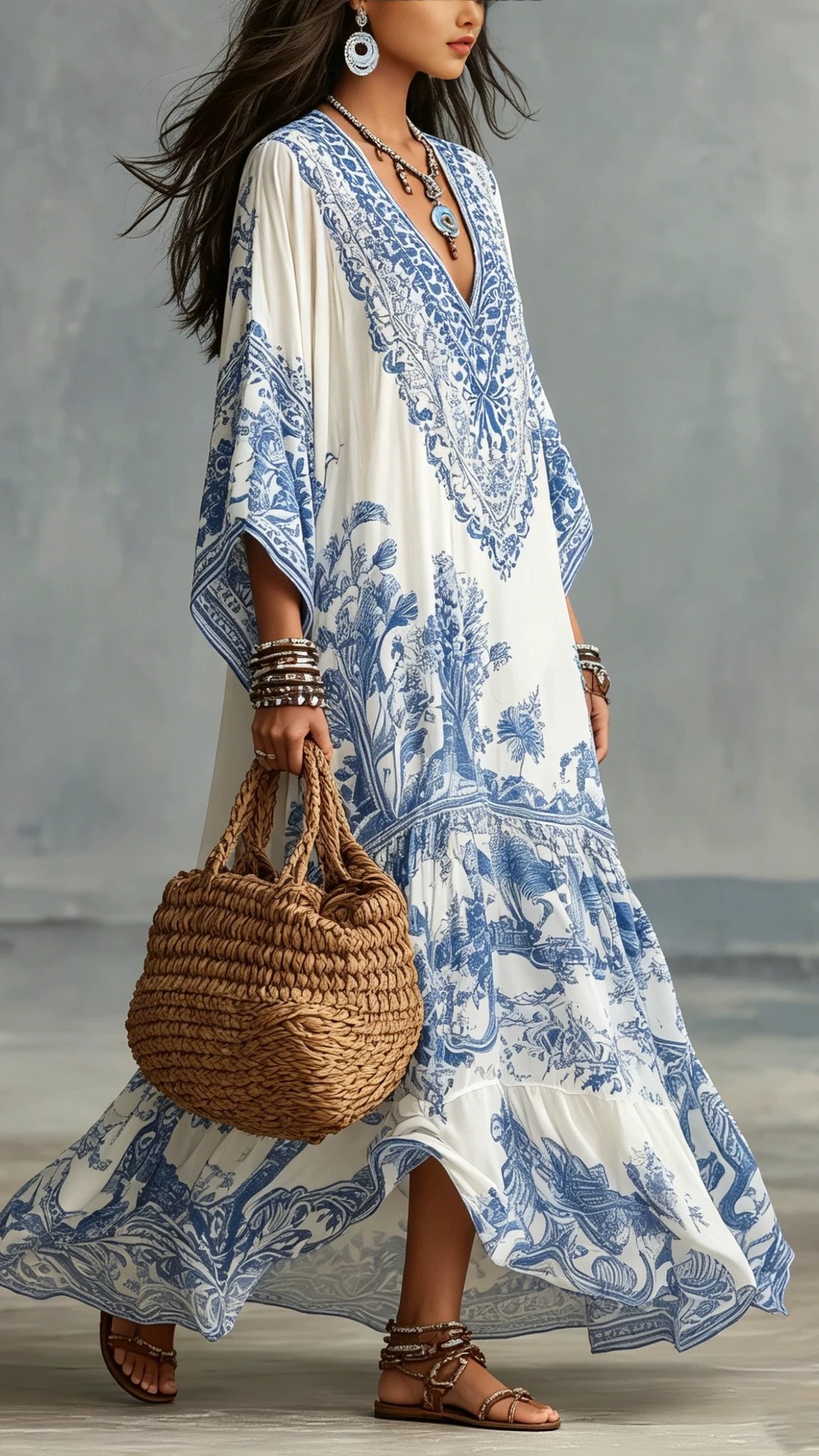Women Bohemian Floral Print Loose Fit Holiday Casual Shirt Dress