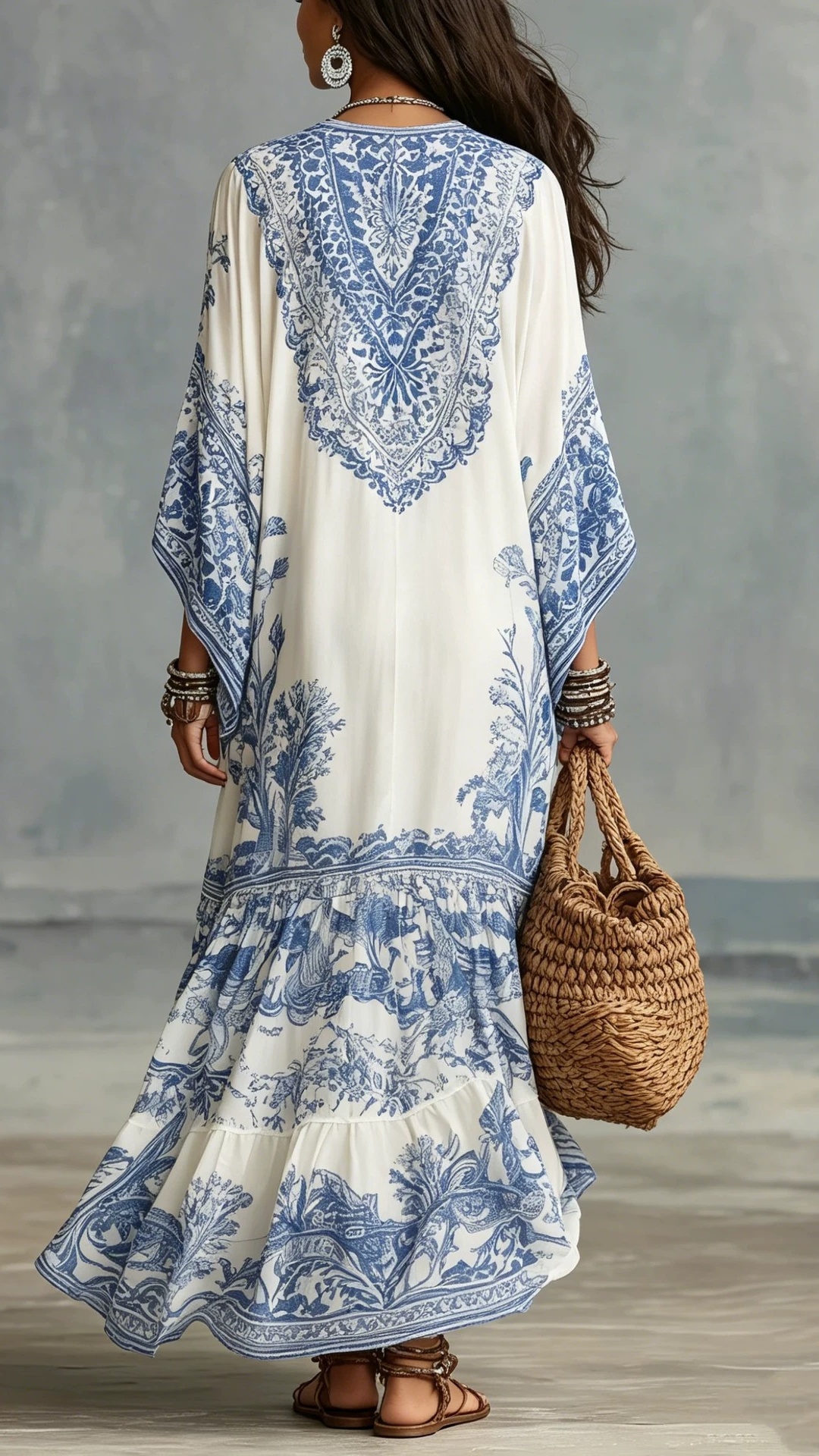 Women Bohemian Floral Print Loose Fit Holiday Casual Shirt Dress