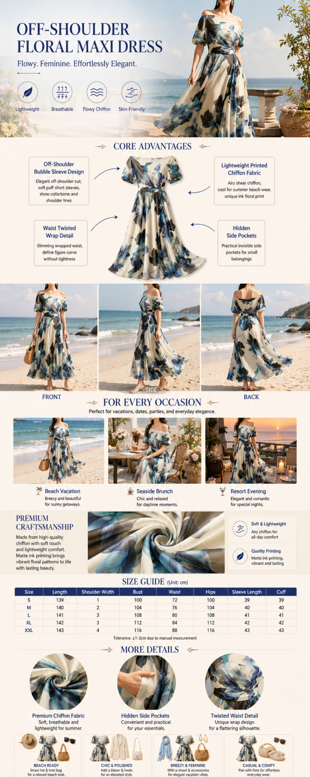 Cotton-Blend Off-Shoulder Floral Maxi Dress for Garden Party Events
