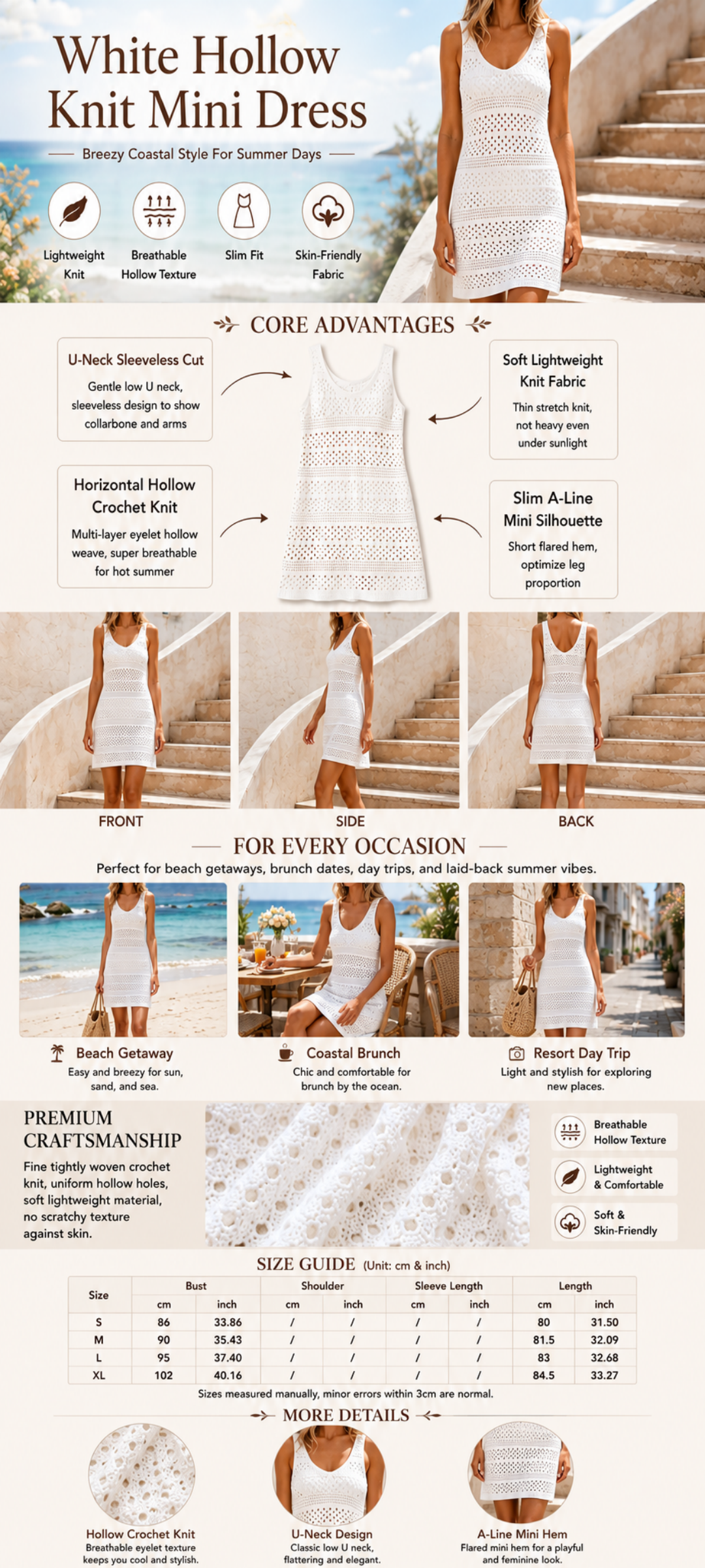 Breathable Cotton-Blend Hollow Knit Mini Dress &ndash; Chic Beach Cover-Up & Vacation Essential