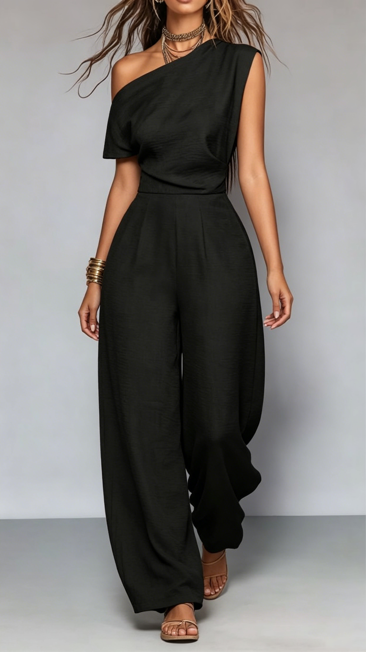 Women's Washed Cotton One-Shoulder Jumpsuit
